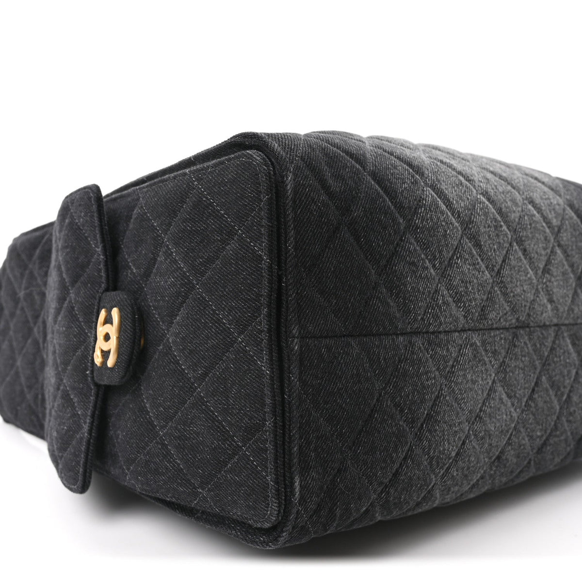 Washed Denim Quilted Medium Chanel 25 Handbag Black