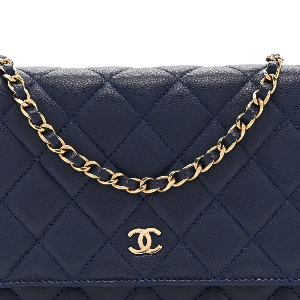 Caviar Quilted Wallet on Chain WOC Navy Blue