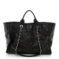 Glazed Calfskin Medium Deauville Tote Black
