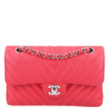 Caviar Chevron Quilted Small Double Flap Dark Pink