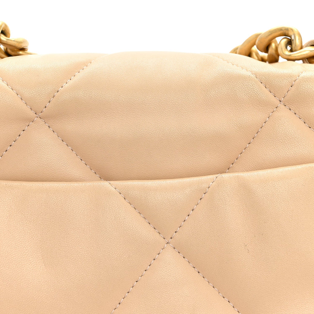 Lambskin Quilted Medium Chanel 19 Flap Light Beige