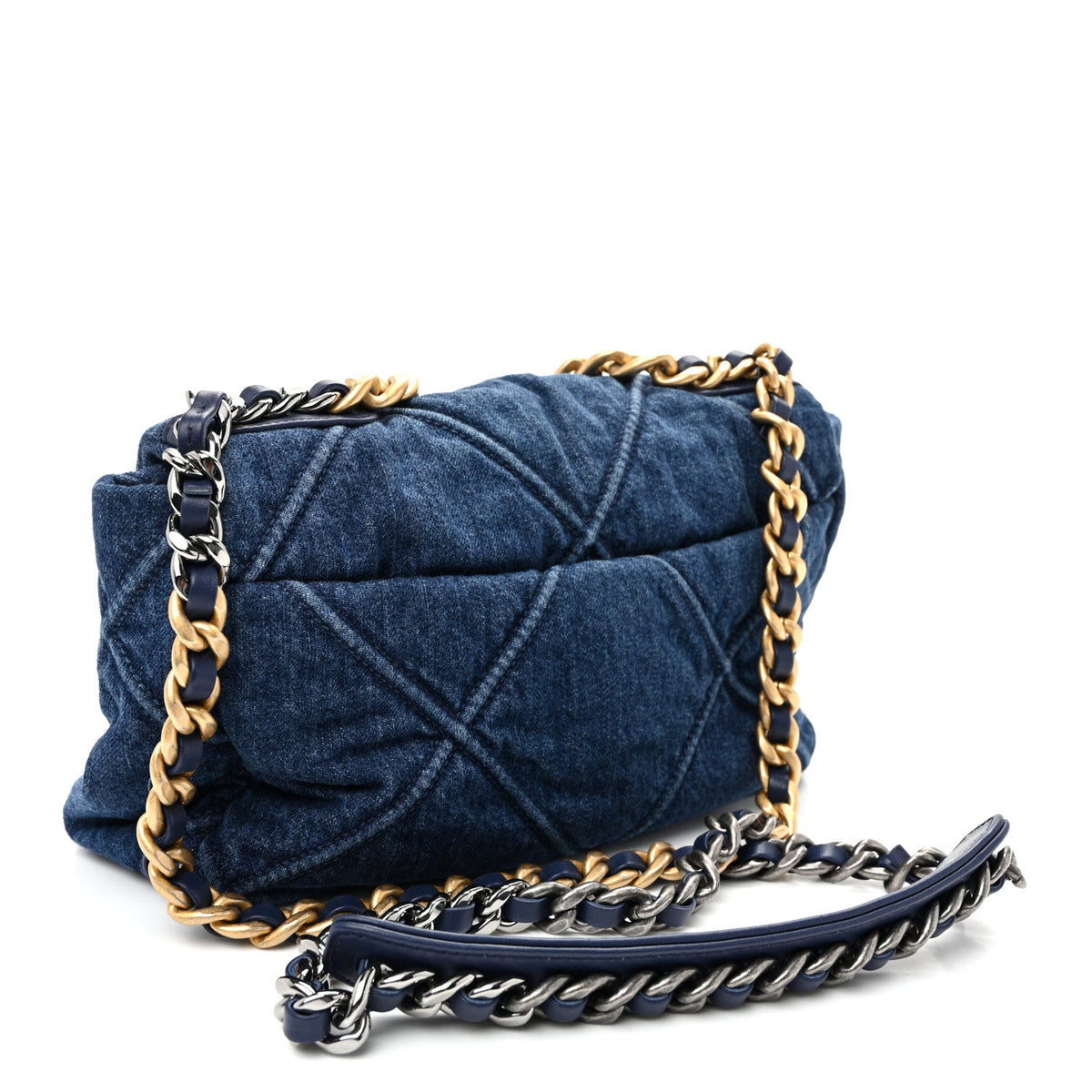 Denim Quilted Medium Chanel 19 Flap  Blue