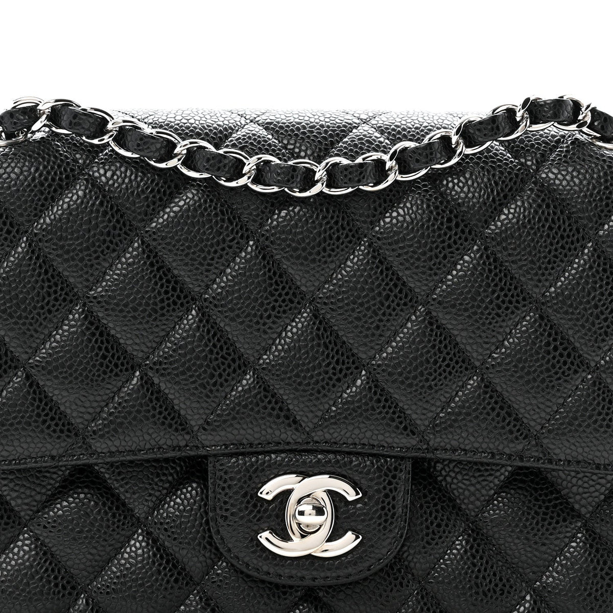 Caviar Quilted Medium Double Flap Black
