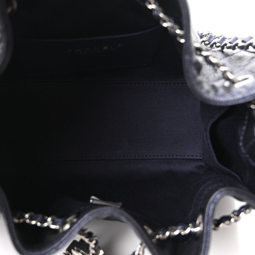 Metallic Caviar Quilted Mini Chanel 25 Handbag Dark Blue
