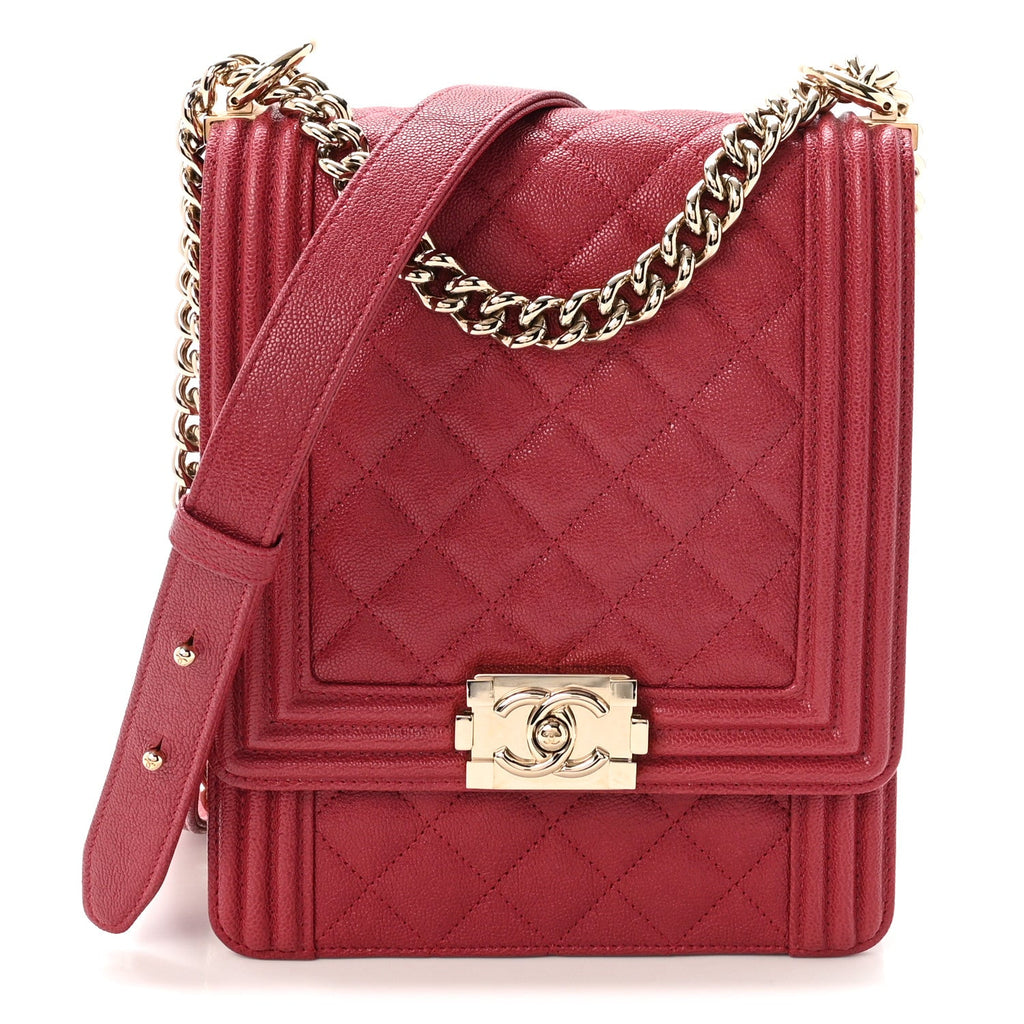 Caviar Quilted North South Boy Flap Red