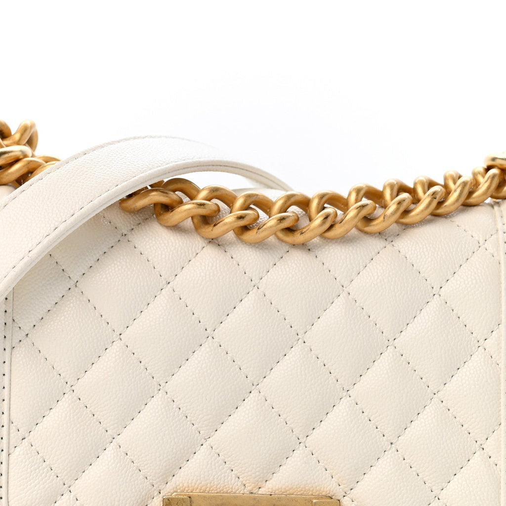 Caviar Quilted Small Chain Around Boy Flap White