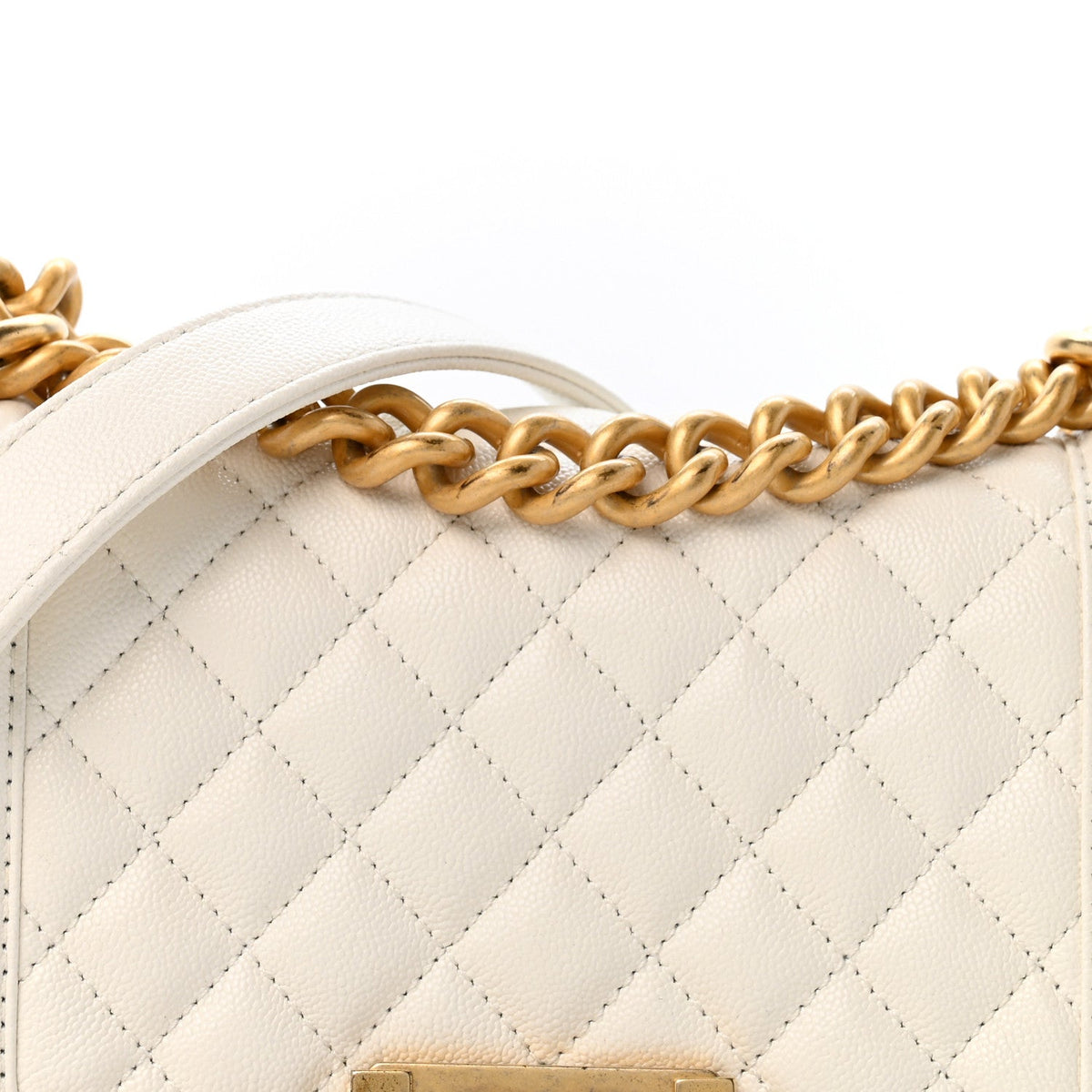 Caviar Quilted Small Chain Around Boy Flap White