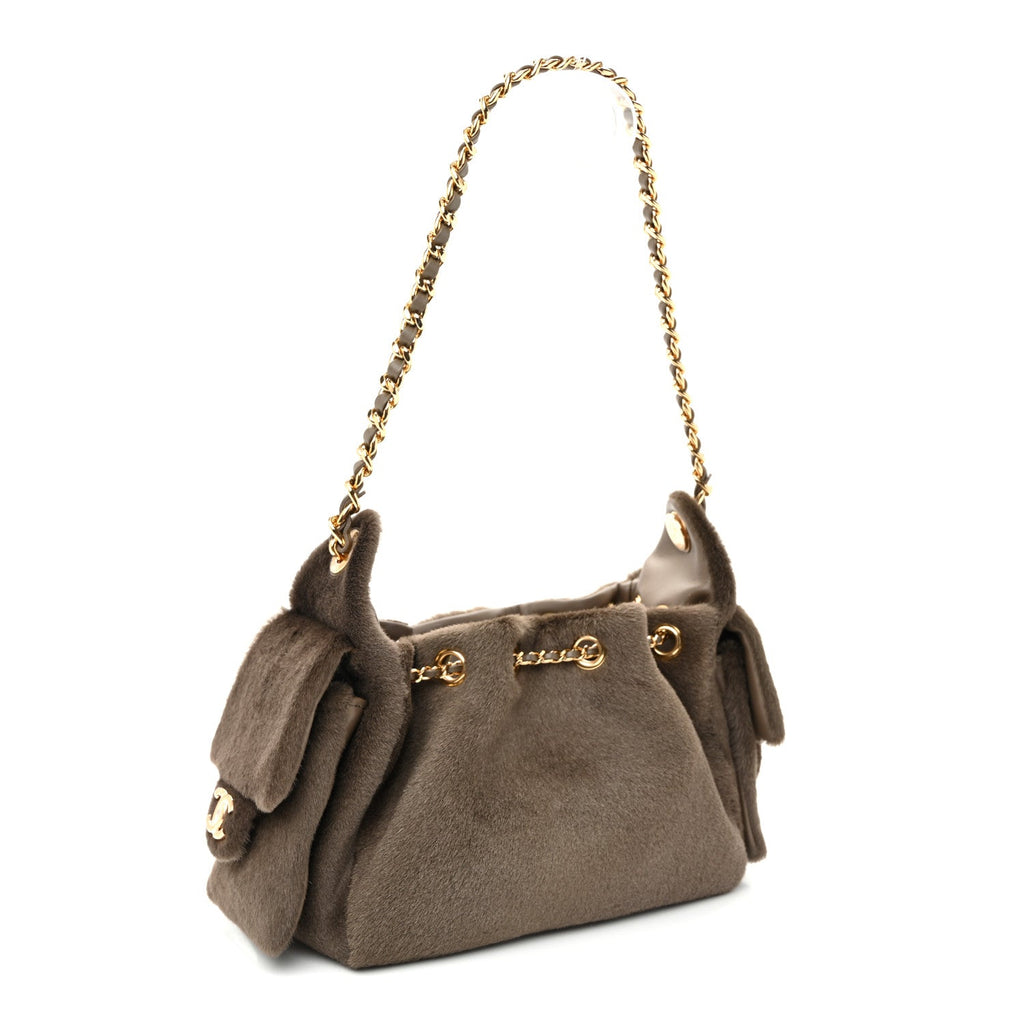 Pony Hair Mini Chanel 25 Handbag Dark Khaki