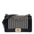 Calfskin Pearl Medium Chanel Pearls Boy Flap Black