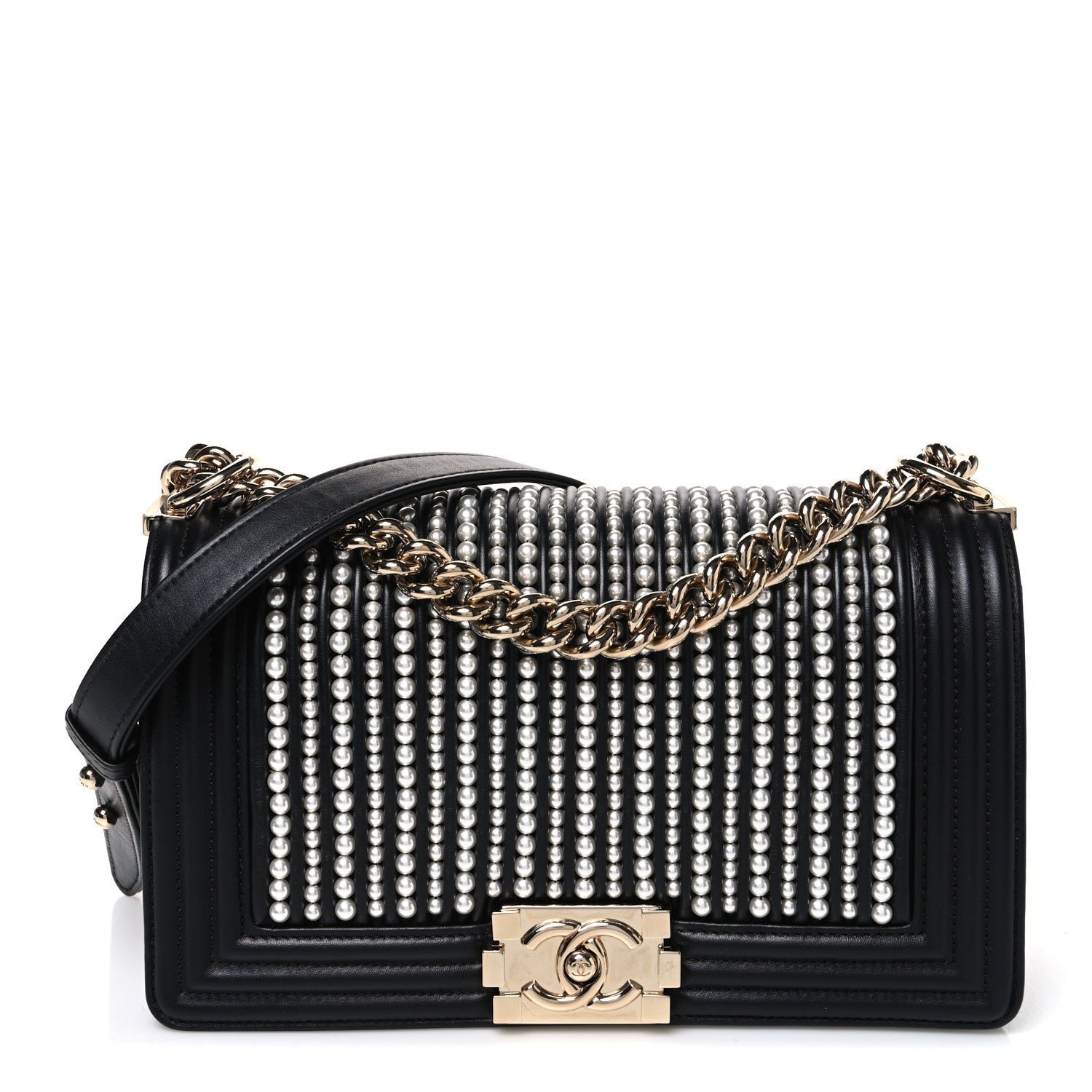 Calfskin Pearl Medium Chanel Pearls Boy Flap Black