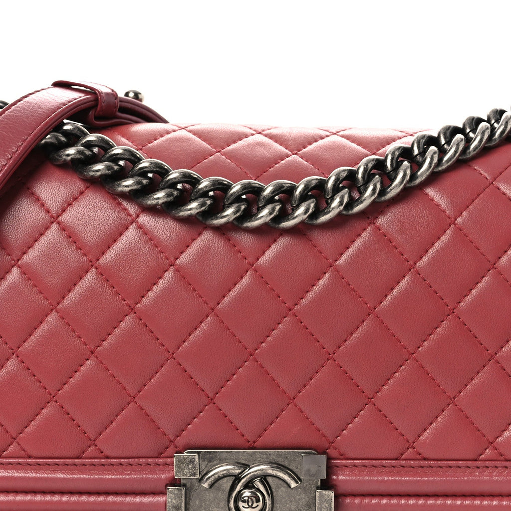 Lambskin Quilted Medium Boy Flap Dark Pink