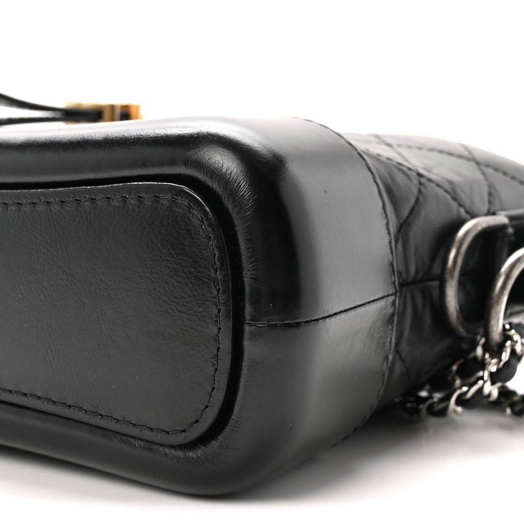 Aged Calfskin Quilted Small Gabrielle Hobo Black
