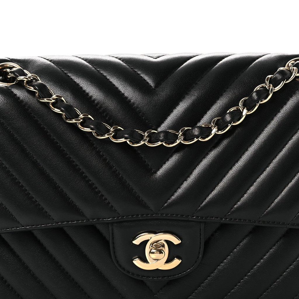 Lambskin Chevron Quilted Medium Double Flap Black