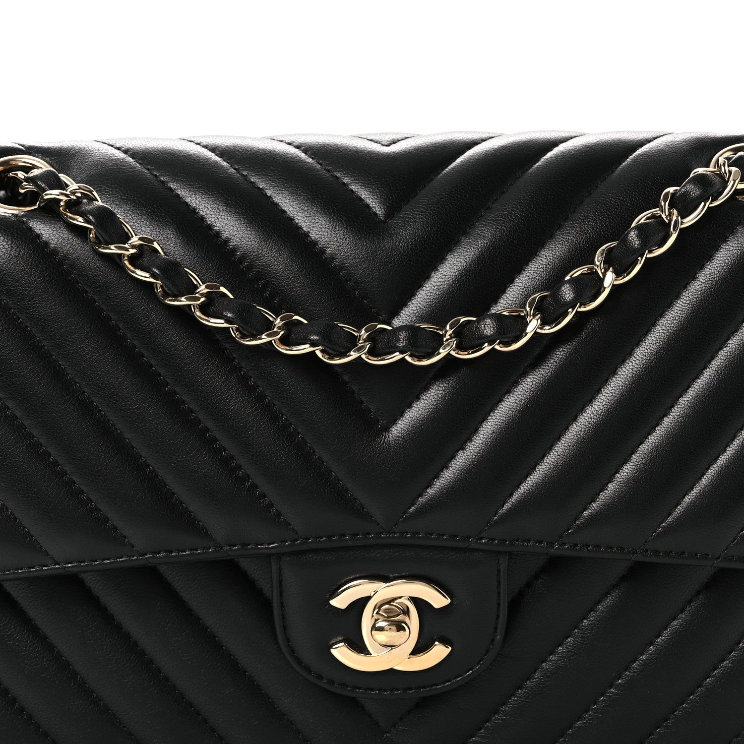 Lambskin Chevron Quilted Medium Double Flap Black