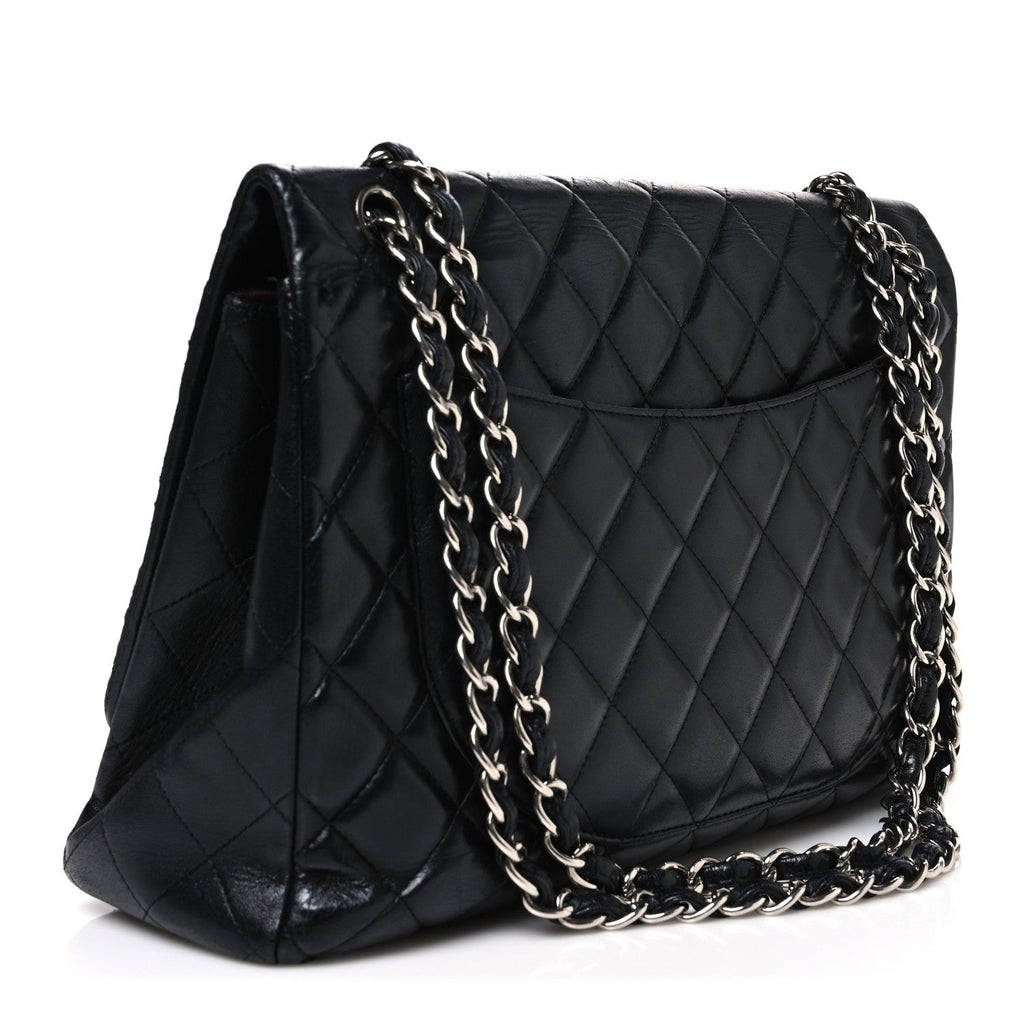 Lambskin Quilted Maxi Double Flap Black