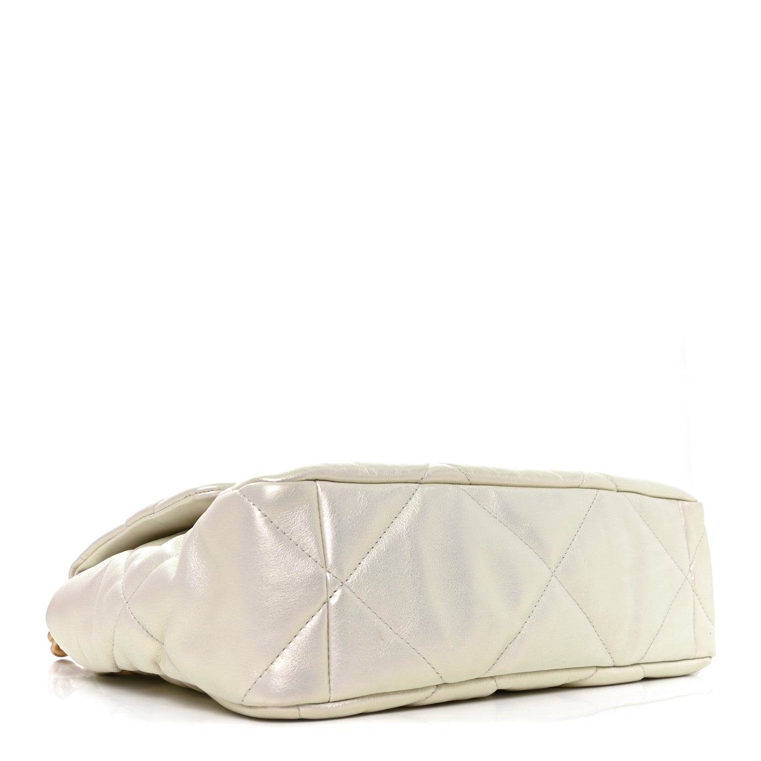 Iridescent Calfskin Quilted Large Chanel 19 Flap White