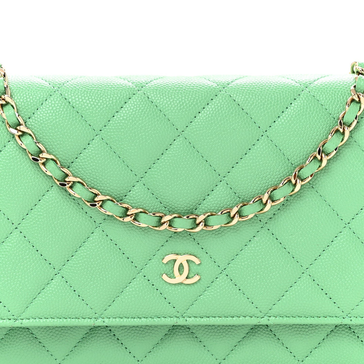 Caviar Quilted Wallet On Chain WOC Green