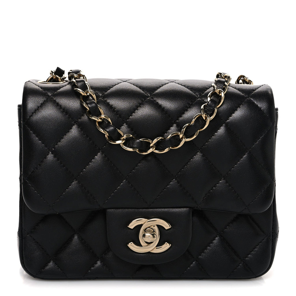 Lambskin Quilted Mini Square Flap Black