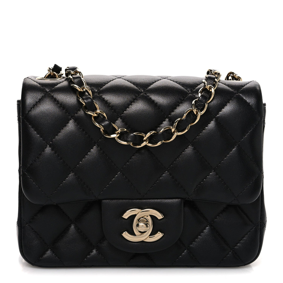 Lambskin Quilted Mini Square Flap Black