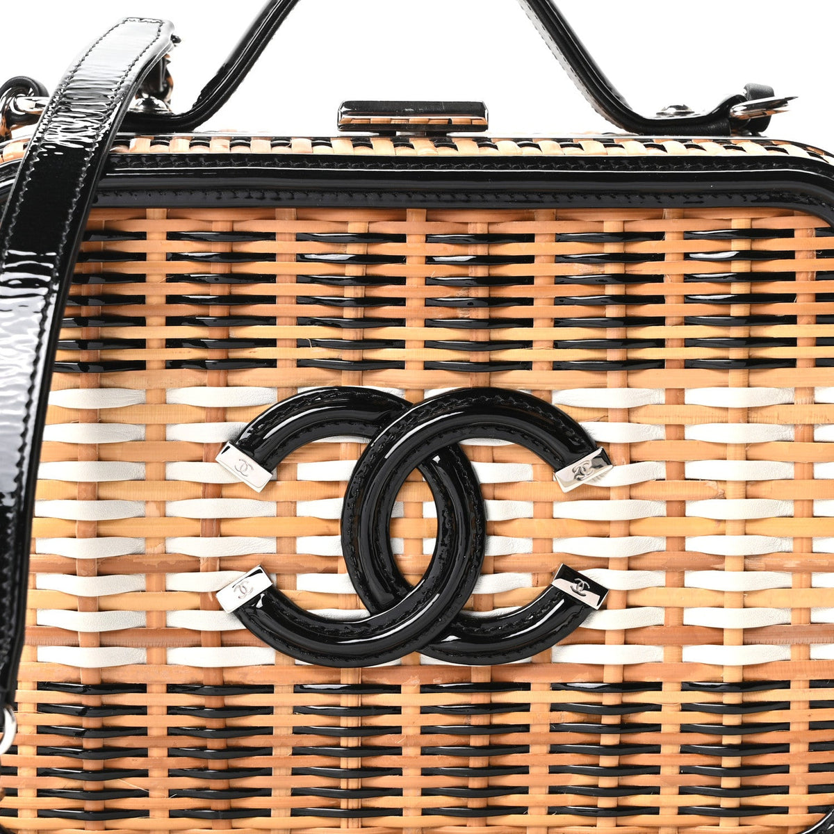 Raffia Patent Medium CC Filigree Vanity Case Black