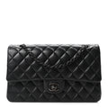 Lambskin Quilted Medium Double Flap So Black