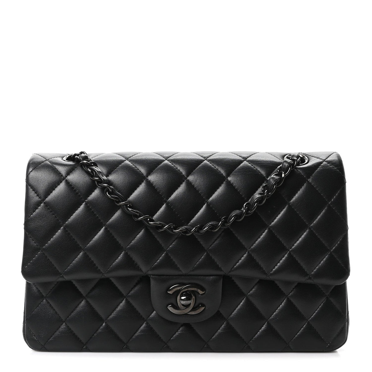 Lambskin Quilted Medium Double Flap So Black