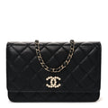 Lambskin Quilted Pearl CC Wallet on Chain WOC Black