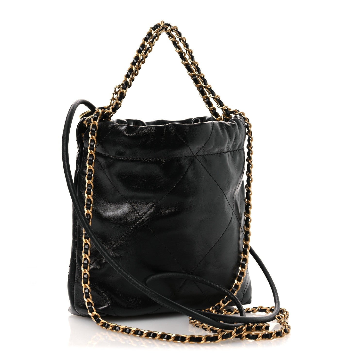 Shiny Calfskin Quilted Mini Chanel 22 Black