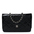 Patent Quilted Wallet On Chain WOC Black