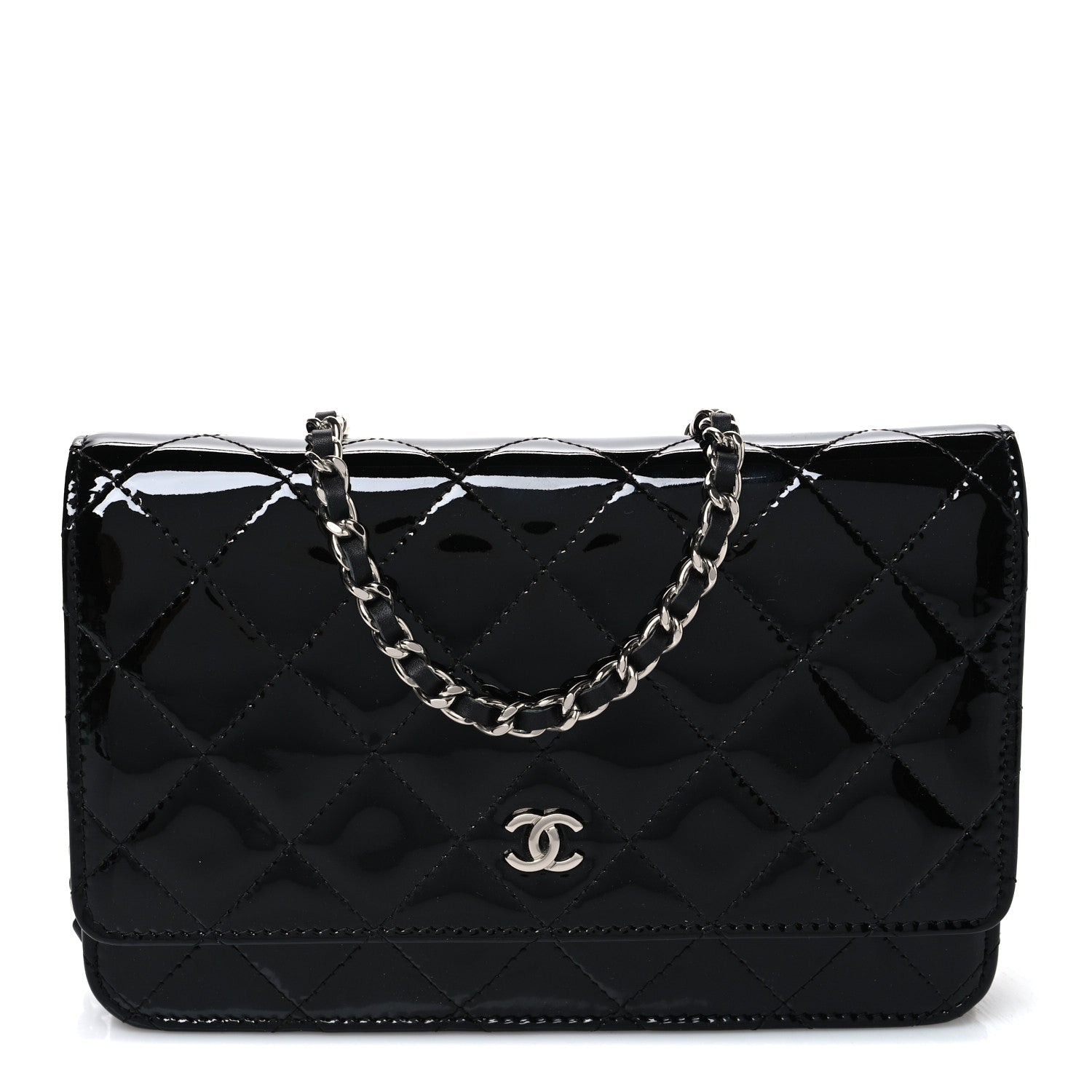 Patent Quilted Wallet On Chain WOC Black