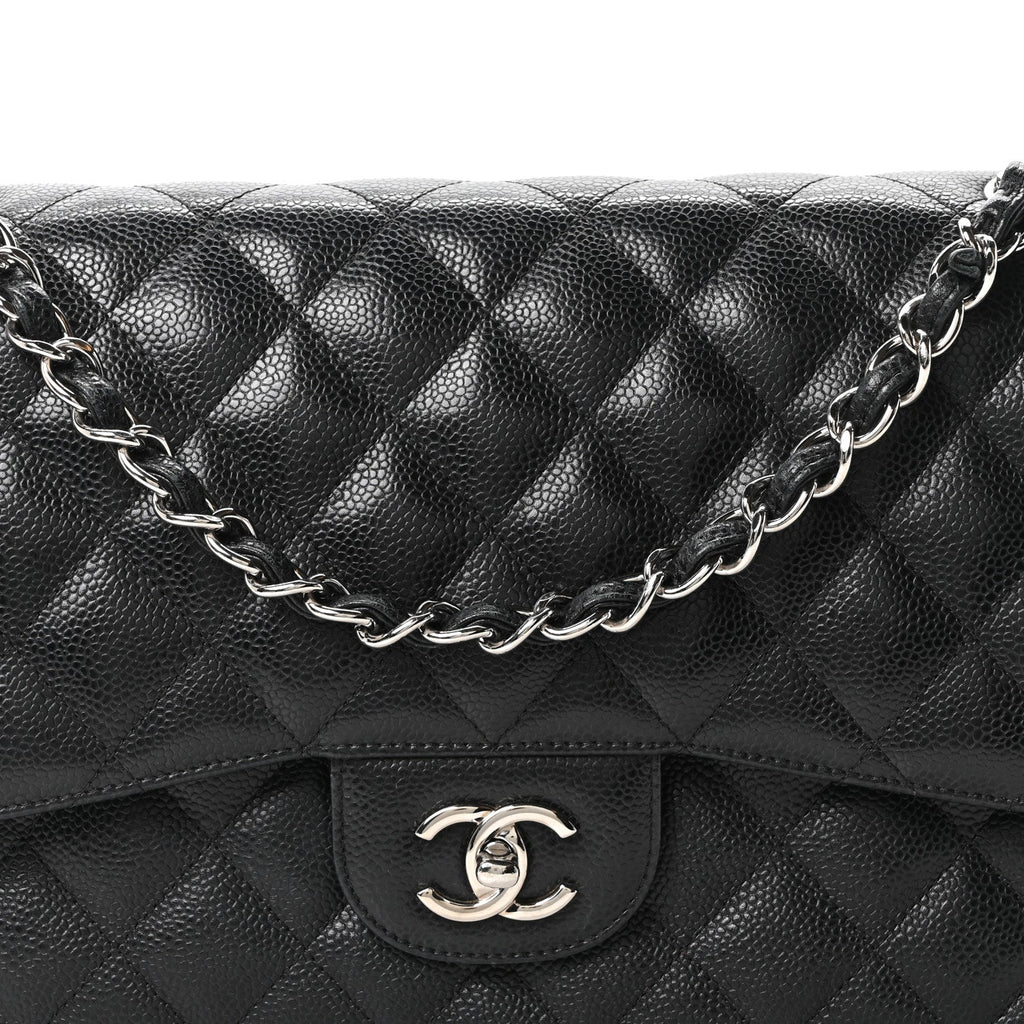 Caviar Quilted Jumbo Double Flap Black