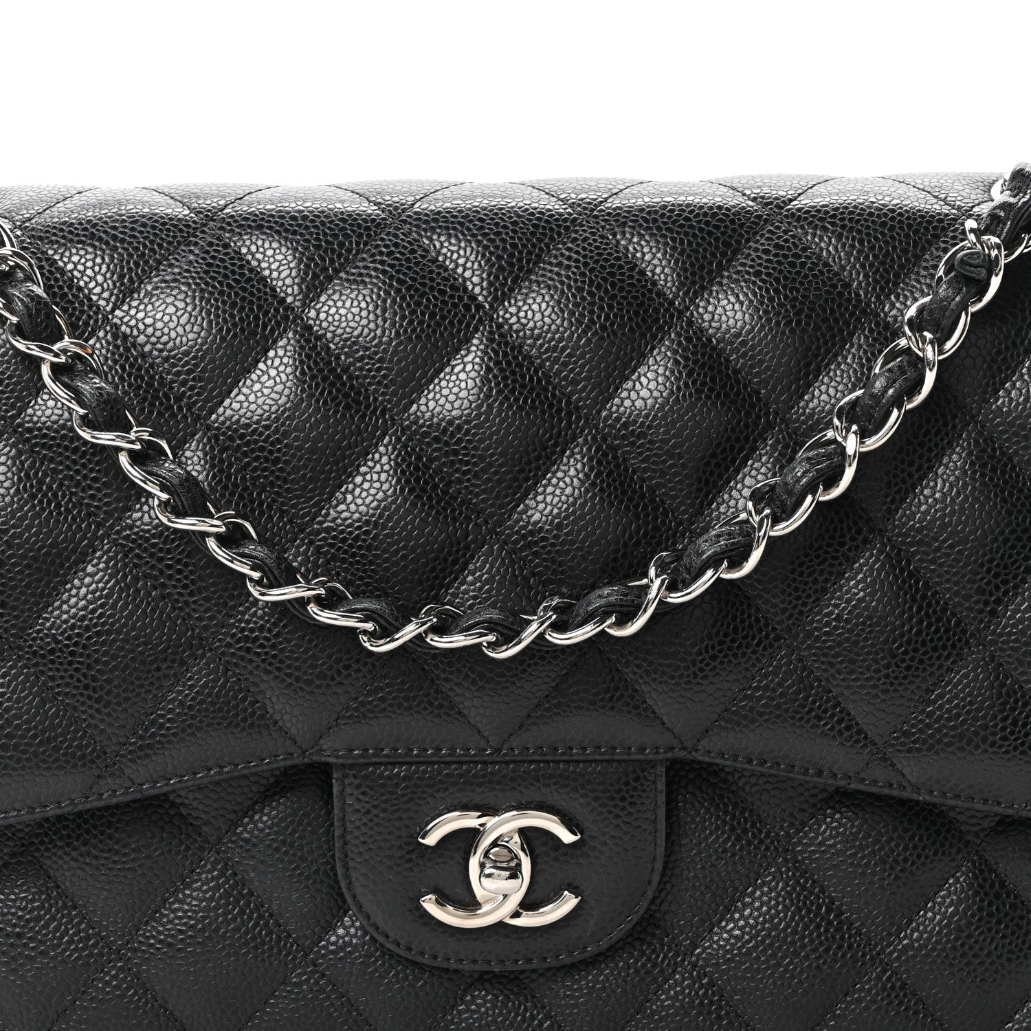 Caviar Quilted Jumbo Double Flap Black