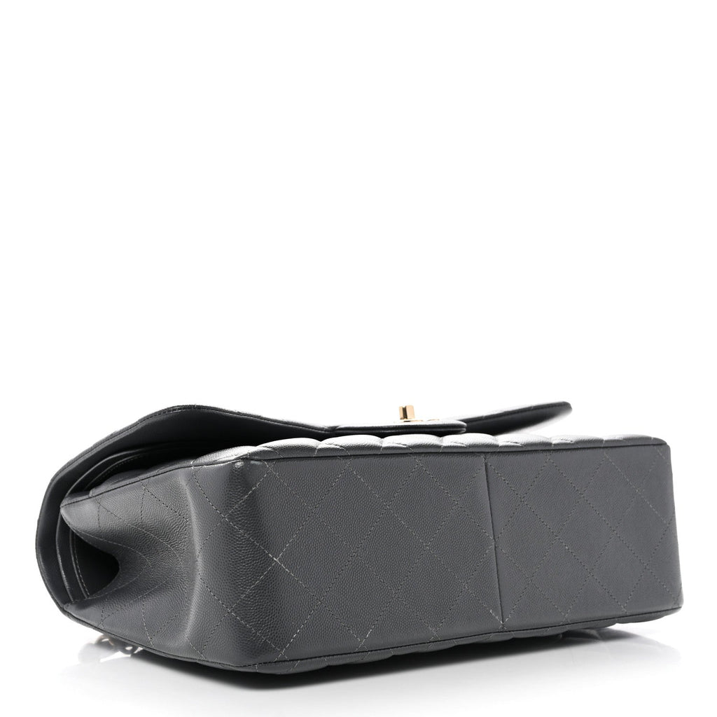 Caviar Quilted Jumbo Double Flap Dark Grey