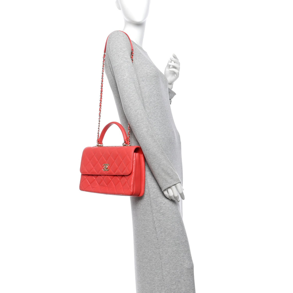 Lambskin Quilted Medium Trendy CC Flap Dual Handle Bag Coral