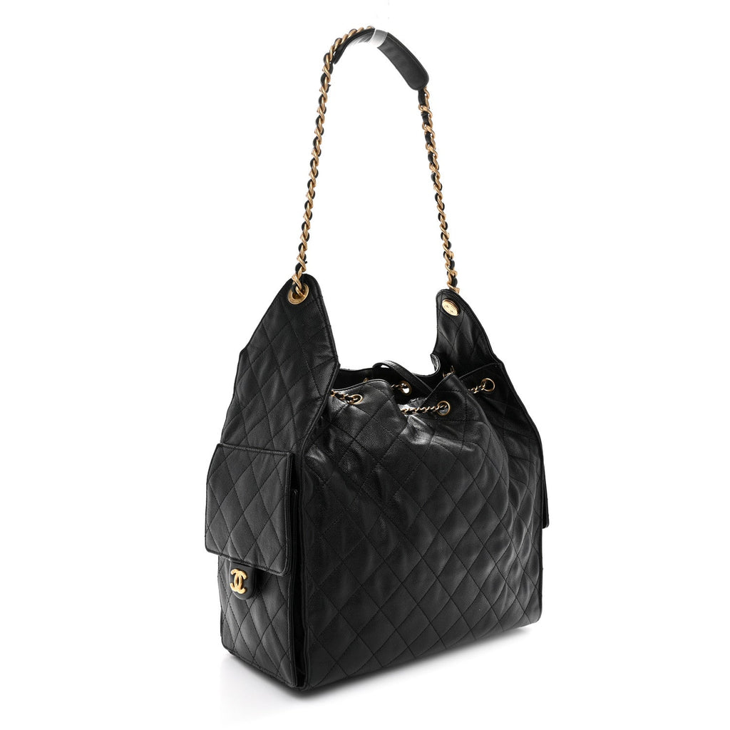 Caviar Quilted Medium Chanel 25 Handbag Black