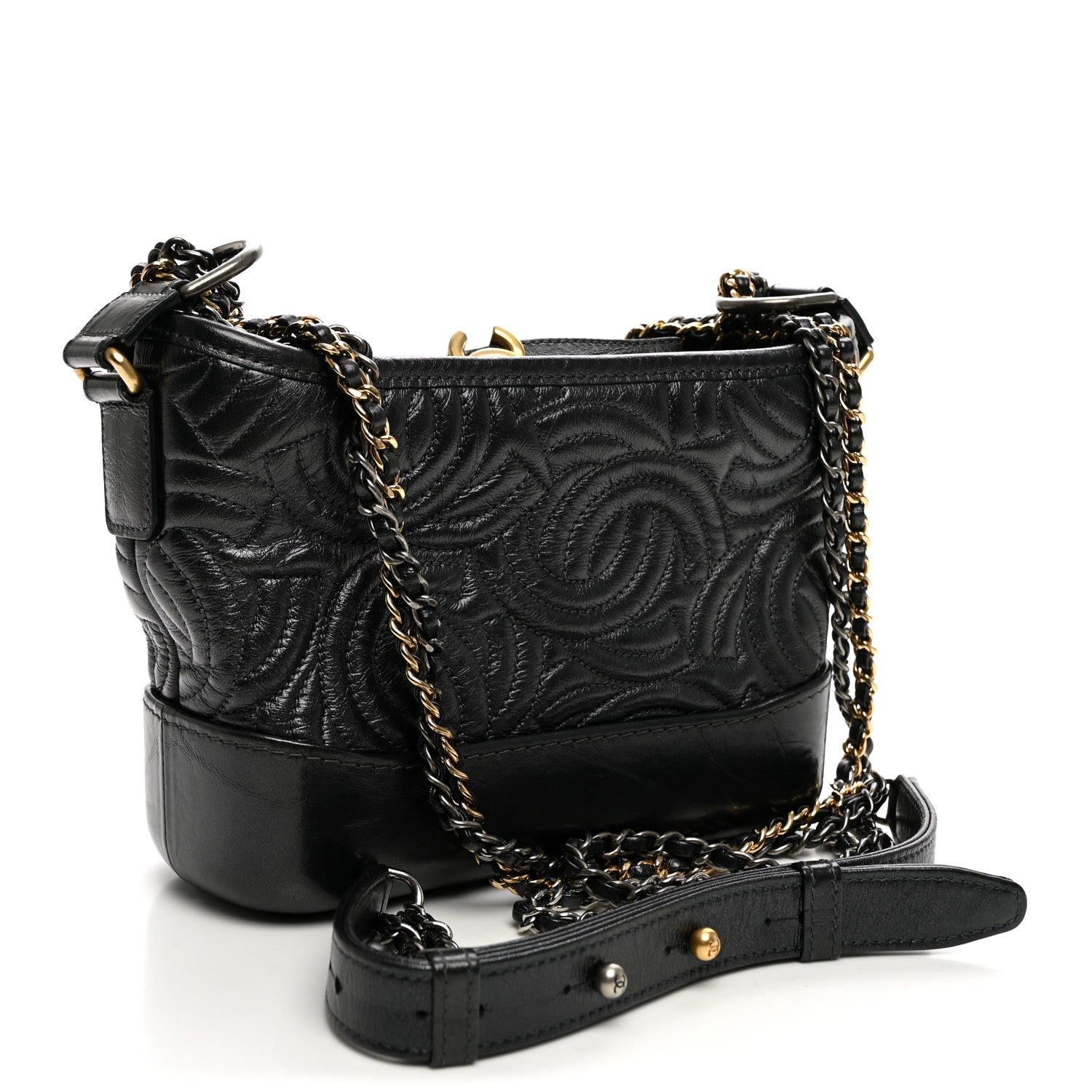 Aged Calfskin CC Quilted Small Gabrielle Hobo Black