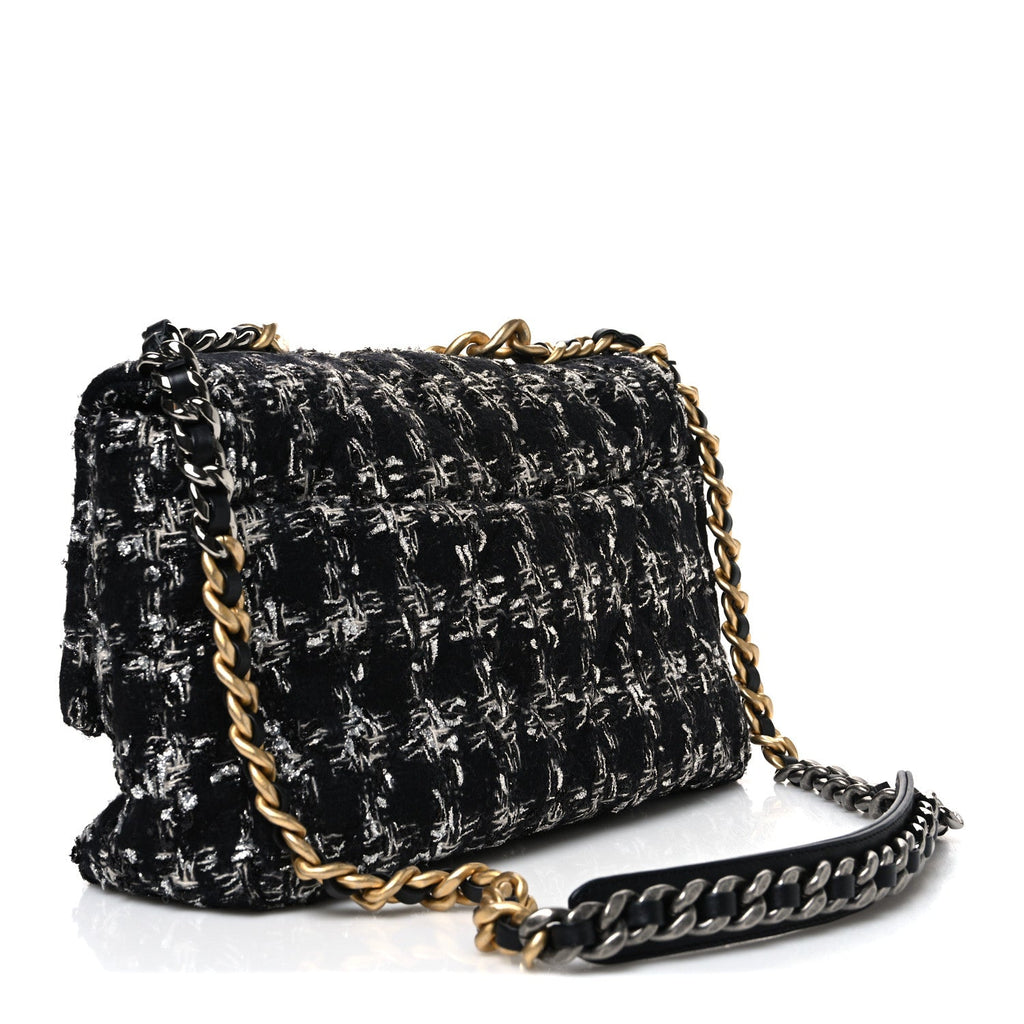 Tweed Quilted Large Chanel 19 Flap Black Silver Ecru
