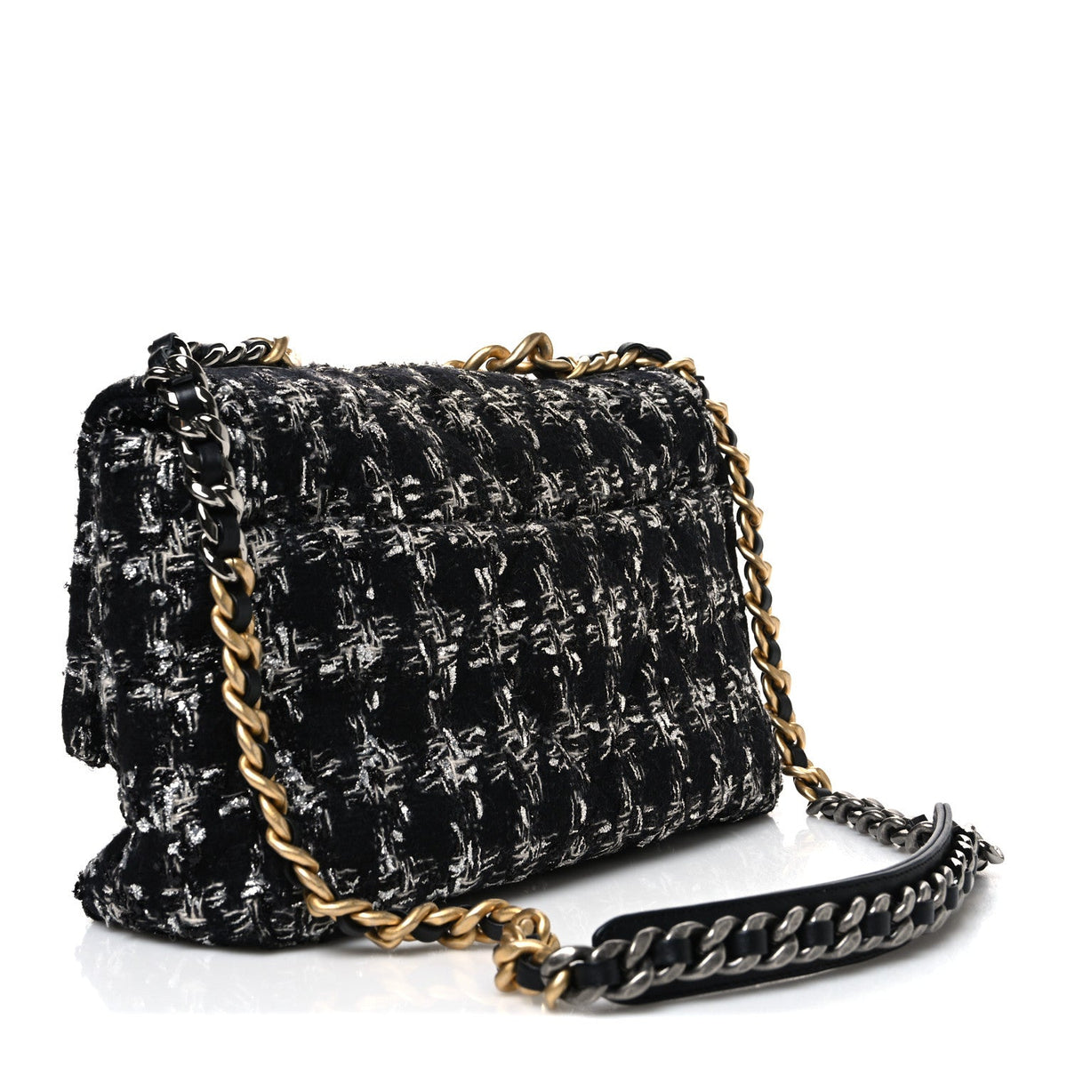 Tweed Quilted Large Chanel 19 Flap Black Silver Ecru