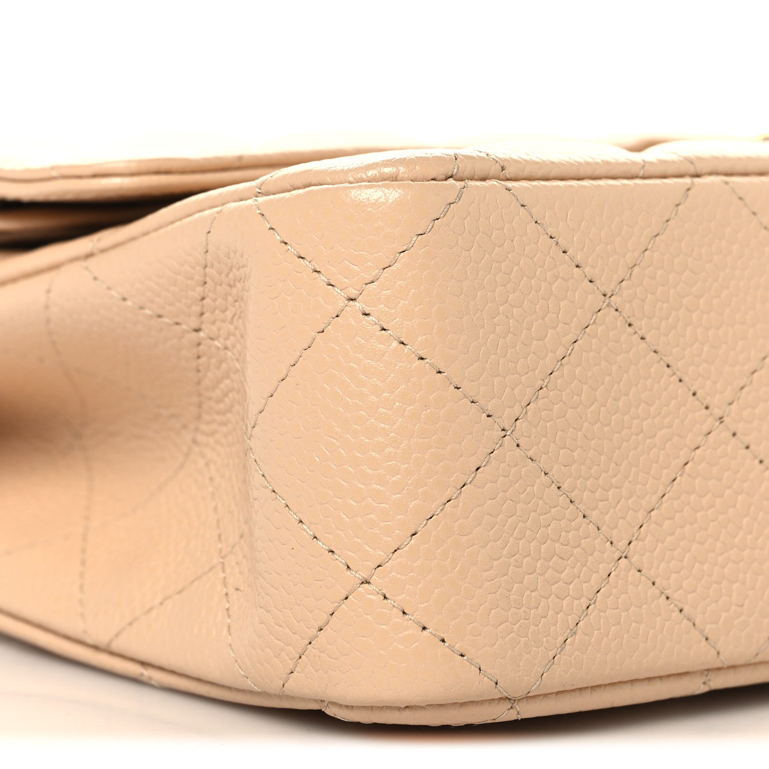 Caviar Quilted Medium Double Flap Beige