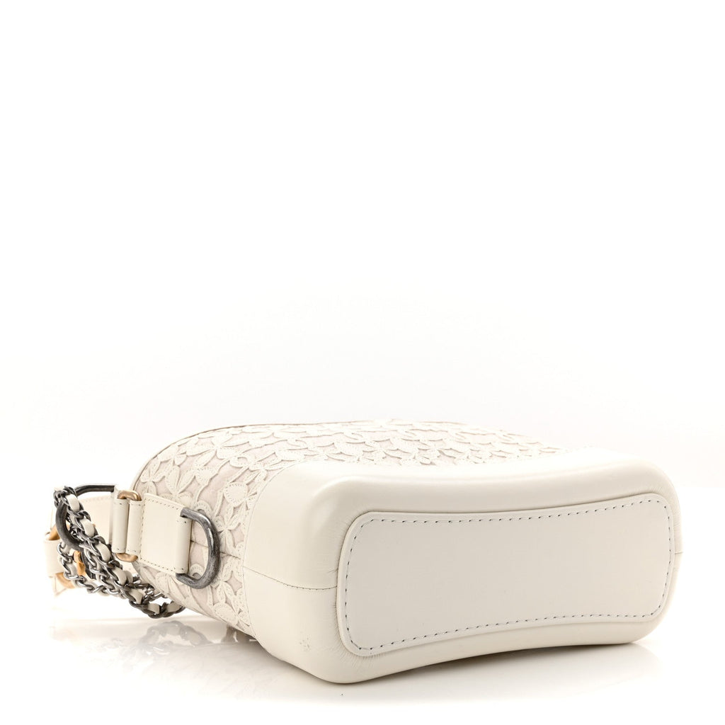Calfskin Wool Felt Embossed Small Gabrielle Logo Hobo White