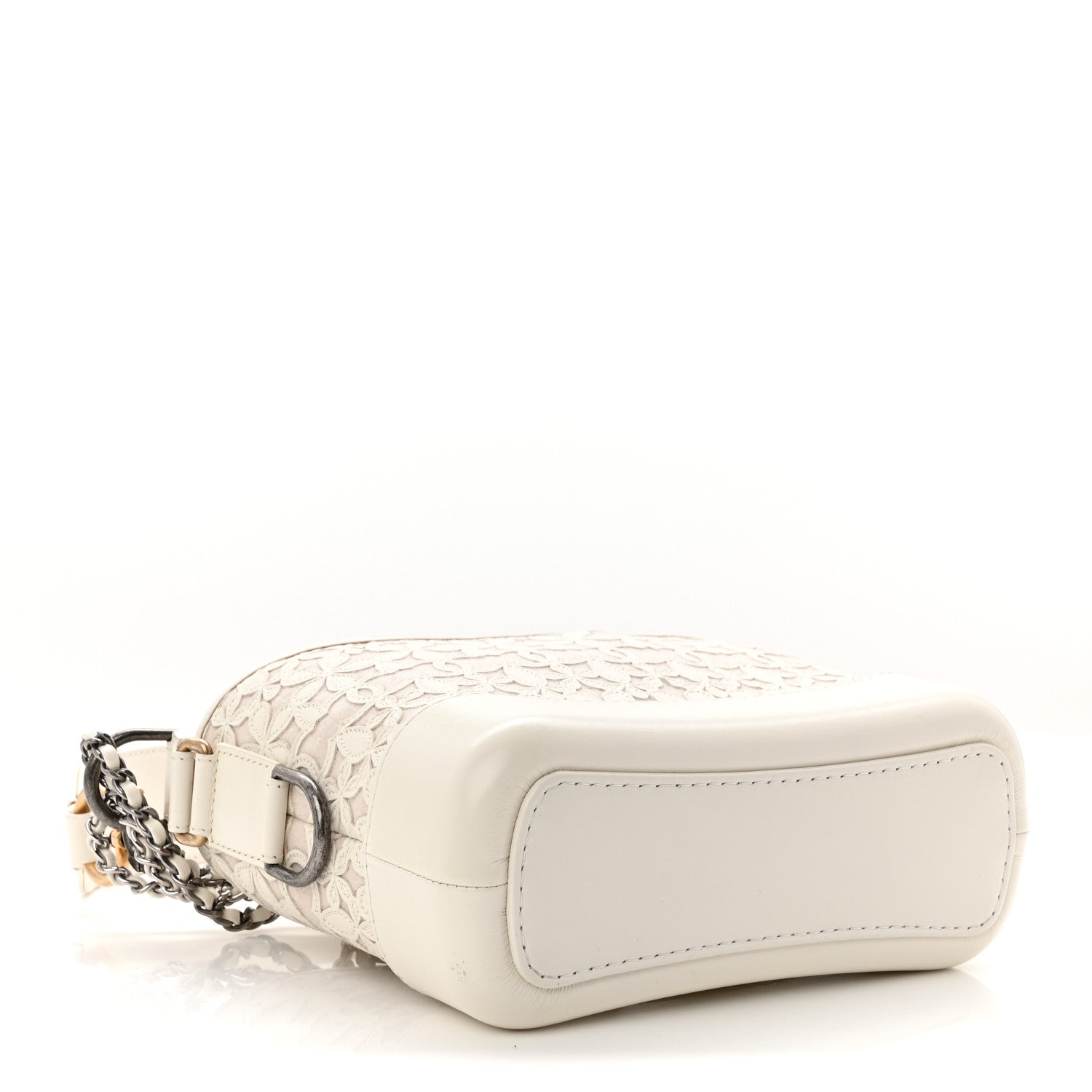 Calfskin Wool Felt Embossed Small Gabrielle Logo Hobo White
