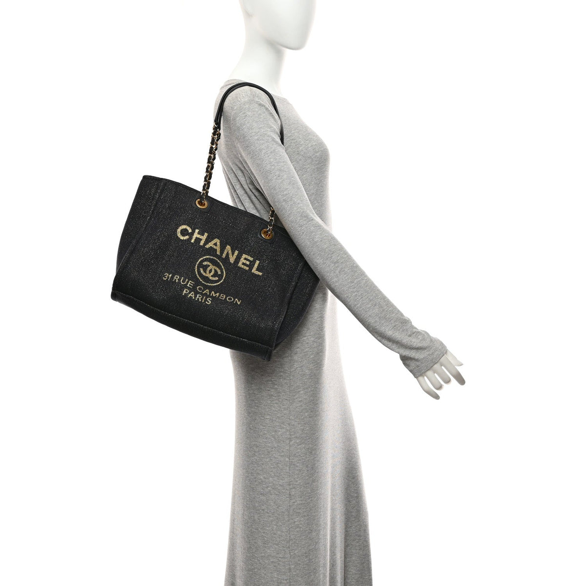 Lurex Canvas Small Deauville Tote Navy Blue Gold