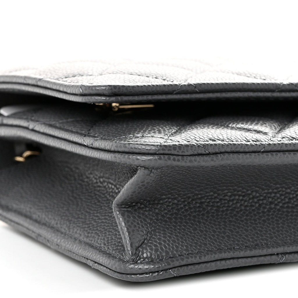 Caviar Quilted Wallet on Chain WOC Grey