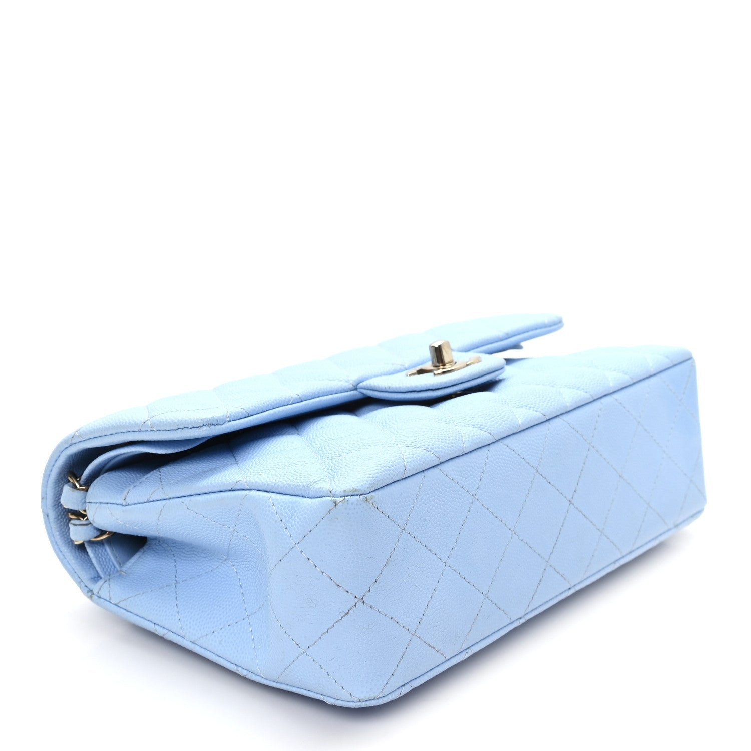 Caviar Quilted Small Double Flap Light Blue