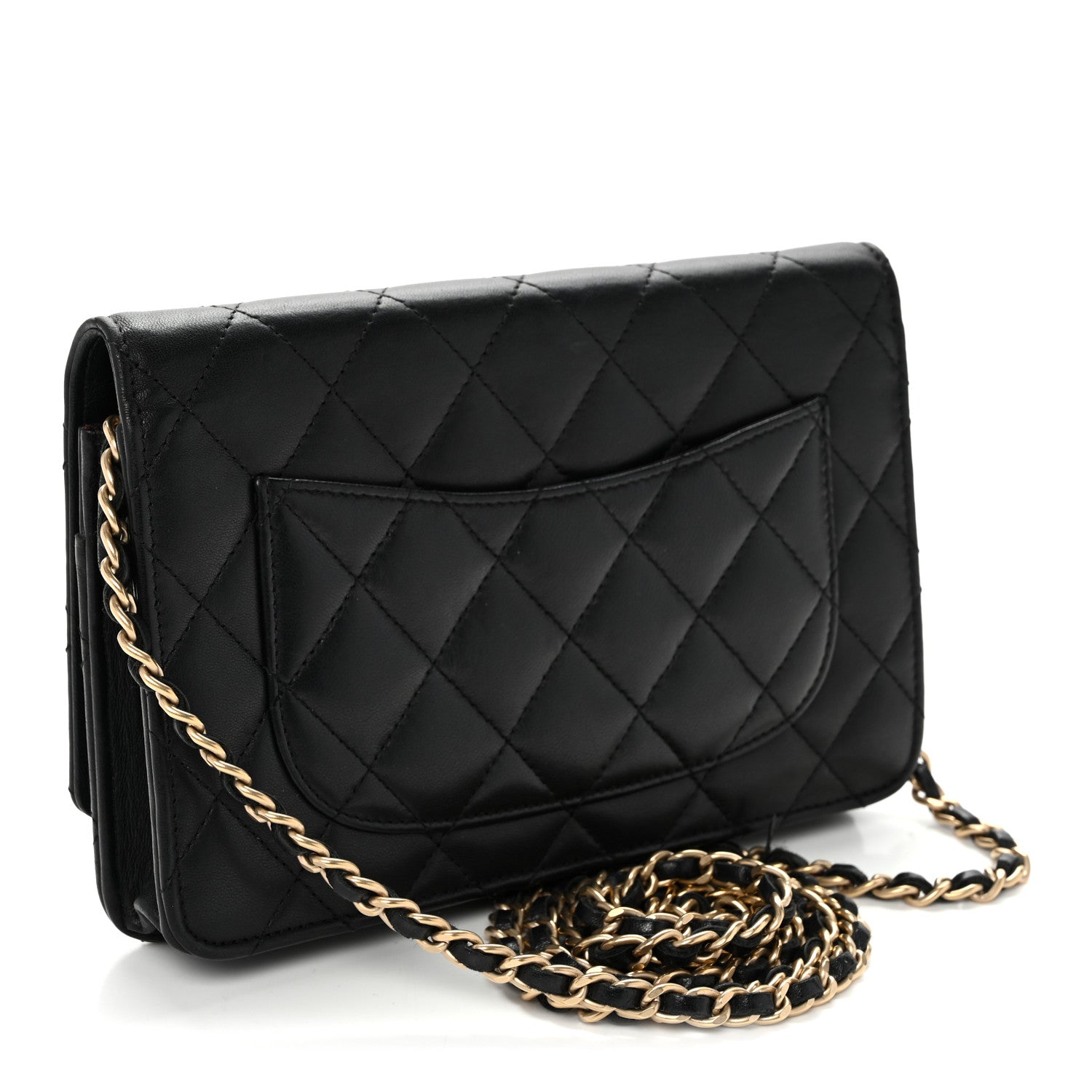 Lambskin Quilted Wallet On Chain WOC Black