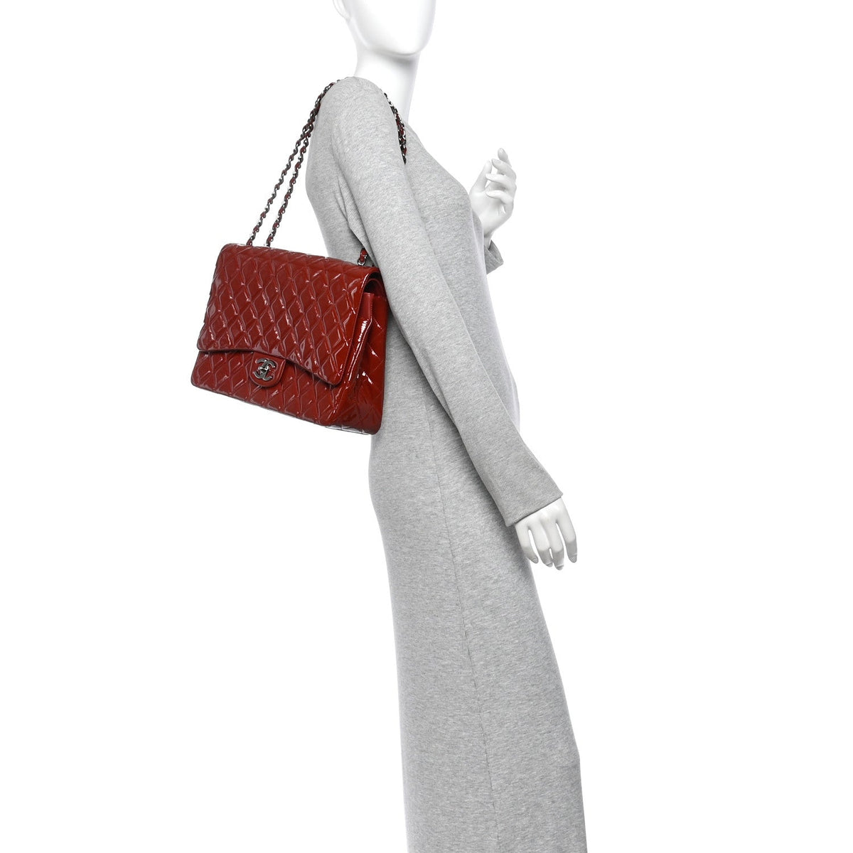 Patent Quilted Maxi Double Flap Red