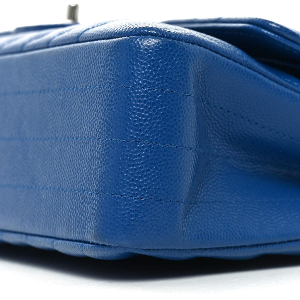 Caviar Chevron Quilted Medium Double Flap Blue
