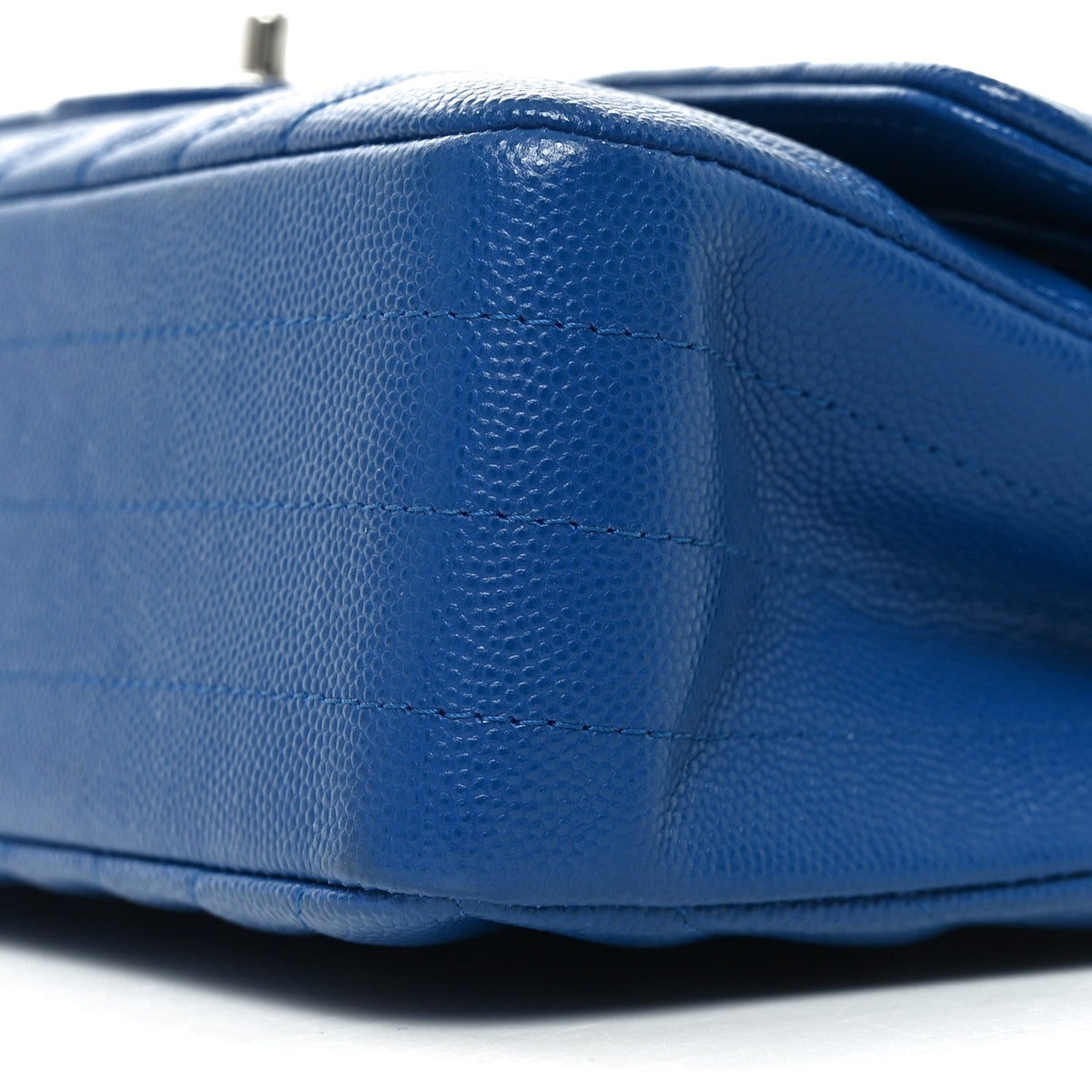 Caviar Chevron Quilted Medium Double Flap Blue