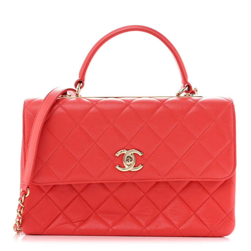 Lambskin Quilted Medium Trendy CC Flap Dual Handle Bag Coral