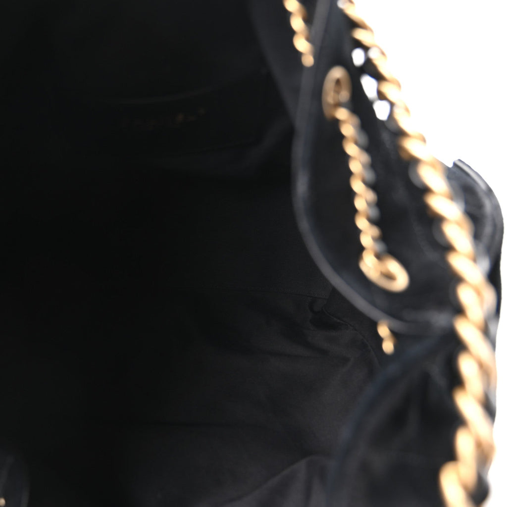 Suede Quilted Medium Chanel 25 Handbag Black